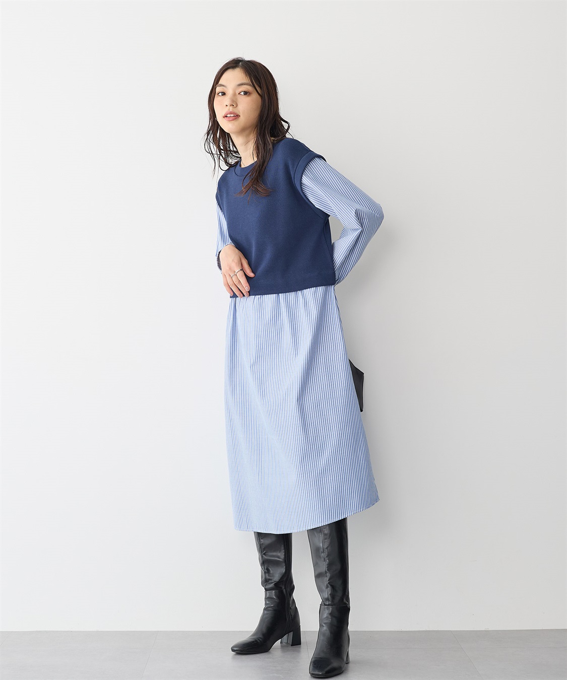 anyfee 【anyfee/プラスサイズ】ベストレイヤード風シャツワンピース_sub_3