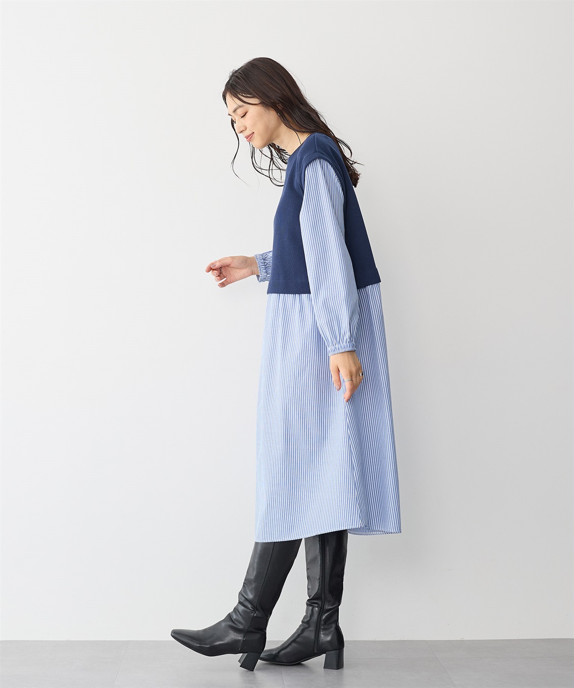 anyfee 【anyfee/プラスサイズ】ベストレイヤード風シャツワンピース_sub_4