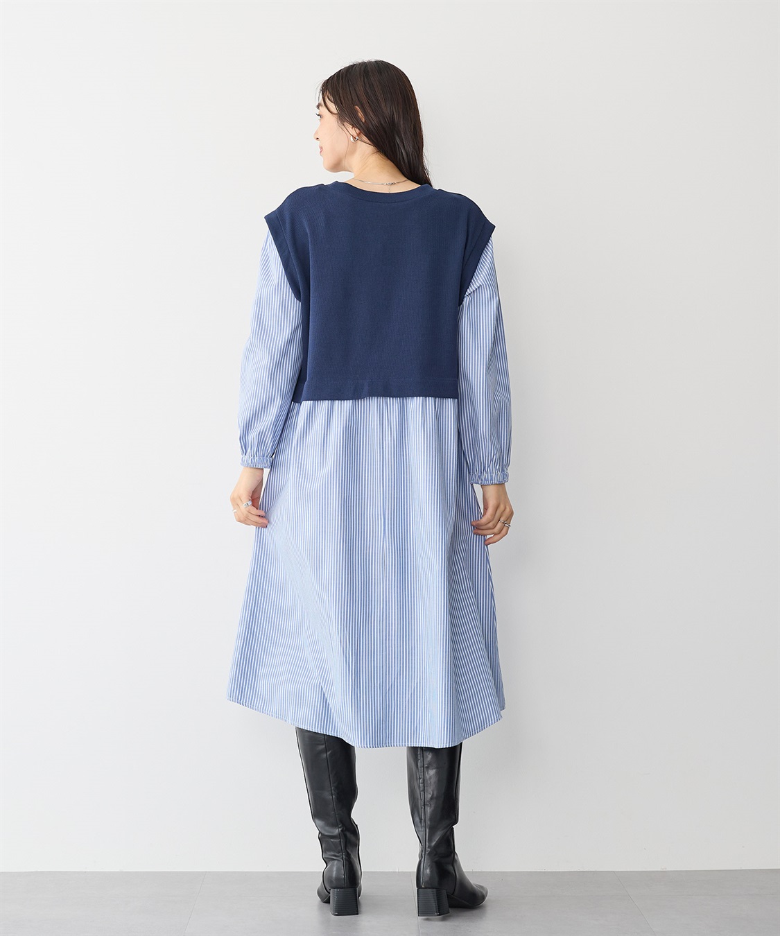 anyfee/プラスサイズ】ベストレイヤード風シャツワンピース Life Style