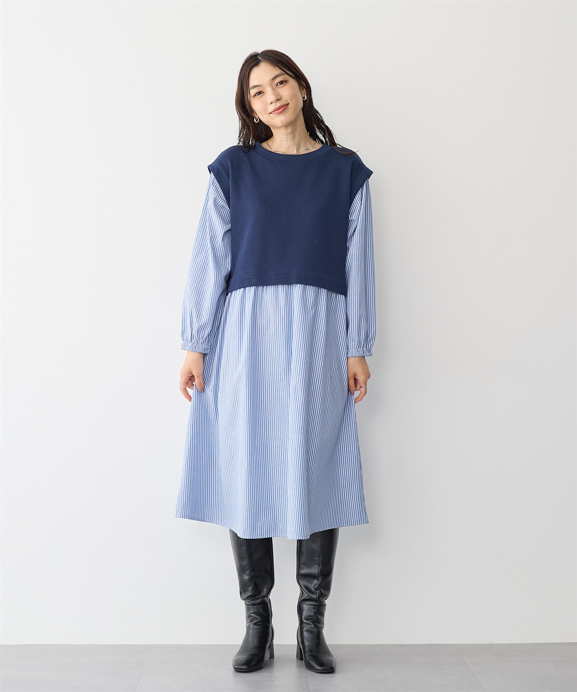 anyfee/プラスサイズ】ベストレイヤード風シャツワンピース Life