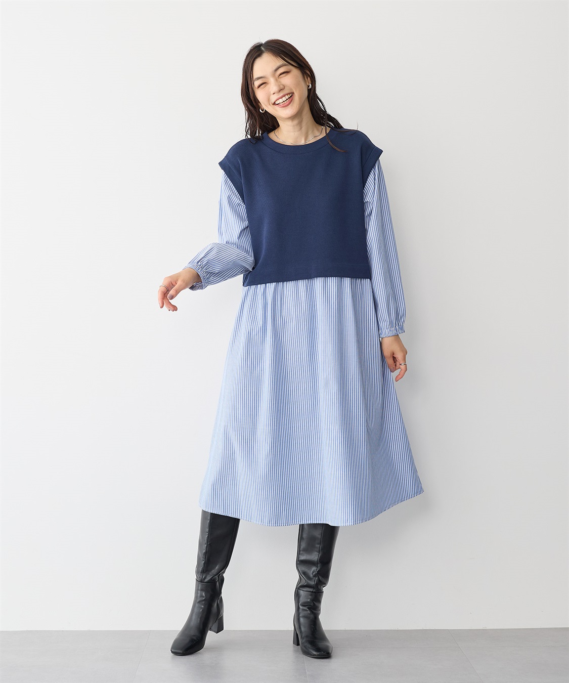 anyfee/プラスサイズ】ベストレイヤード風シャツワンピース Life Style