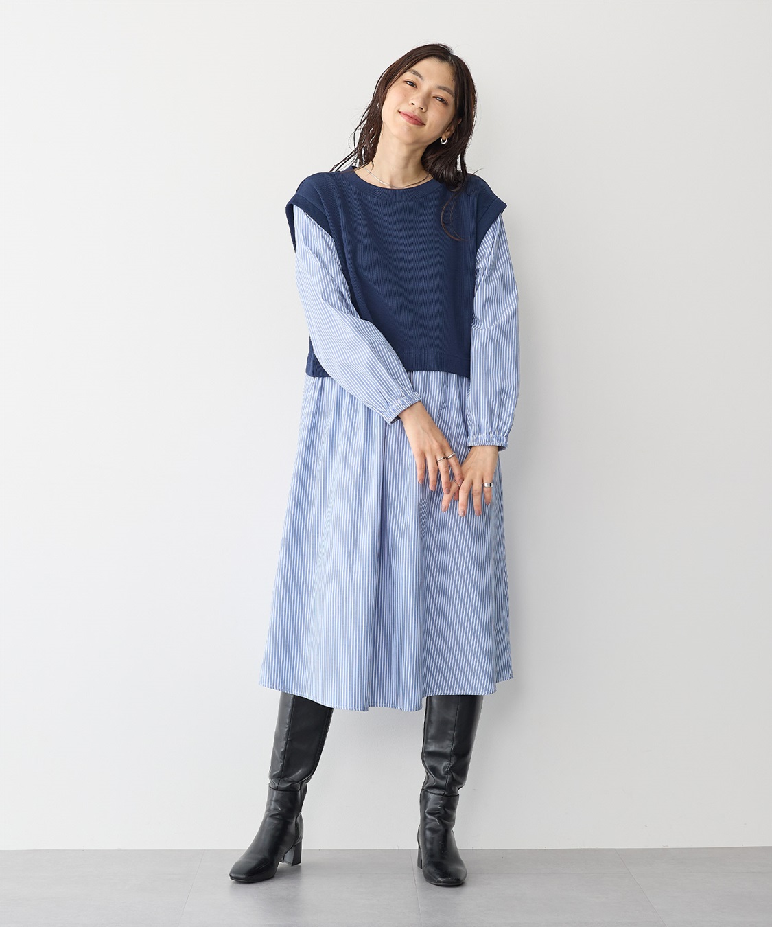 anyfee 【anyfee/プラスサイズ】ベストレイヤード風シャツワンピース_sub_8