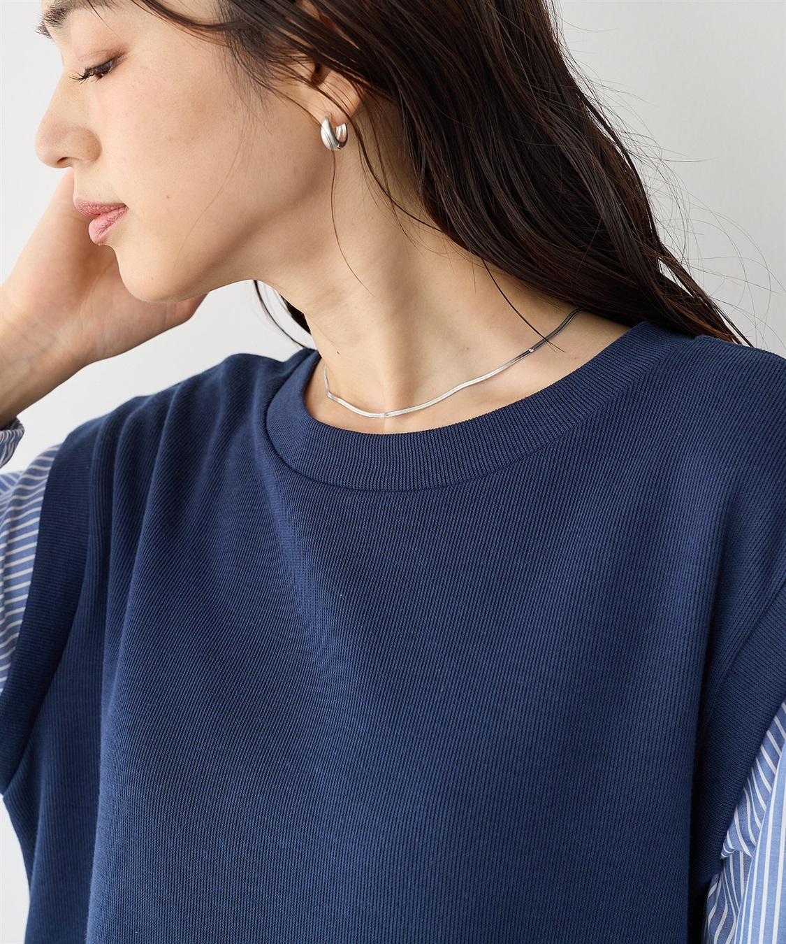 anyfee 【anyfee/プラスサイズ】ベストレイヤード風シャツワンピース_sub_9