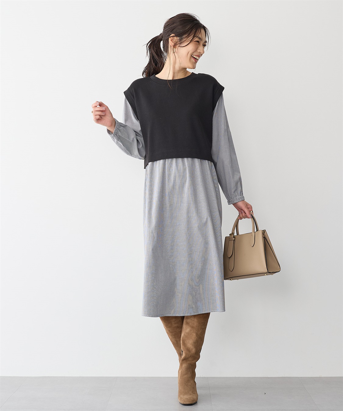 anyfee 【anyfee/プラスサイズ】ベストレイヤード風シャツワンピース_sub_16