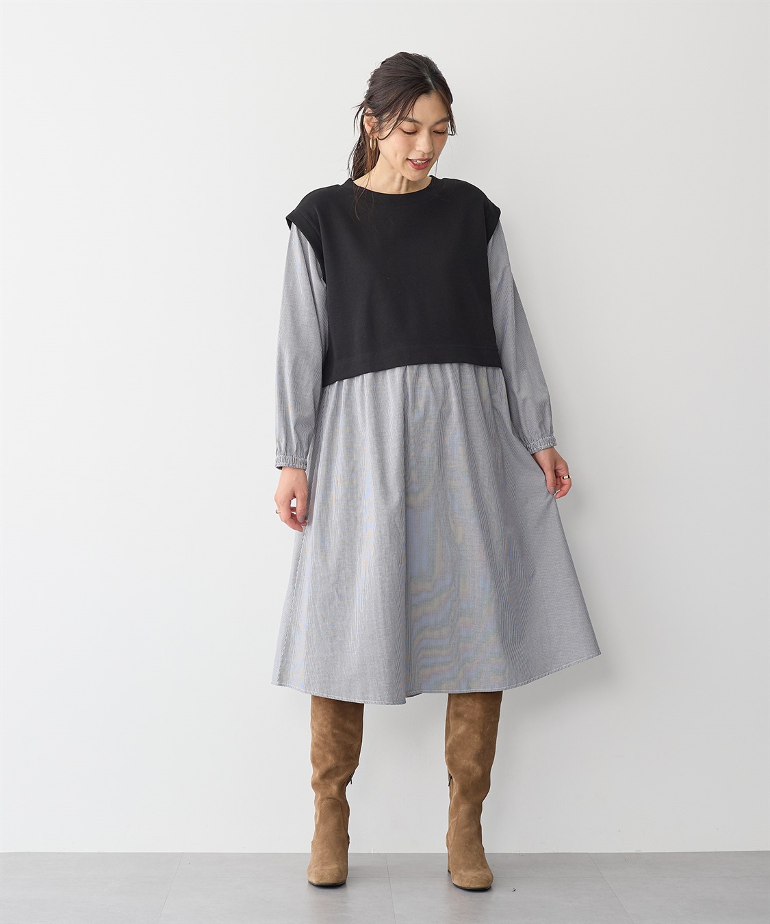 anyfee/プラスサイズ】ベストレイヤード風シャツワンピース Life Style