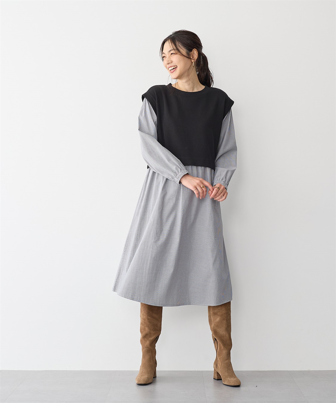 anyfee 【anyfee/プラスサイズ】ベストレイヤード風シャツワンピース_sub_18