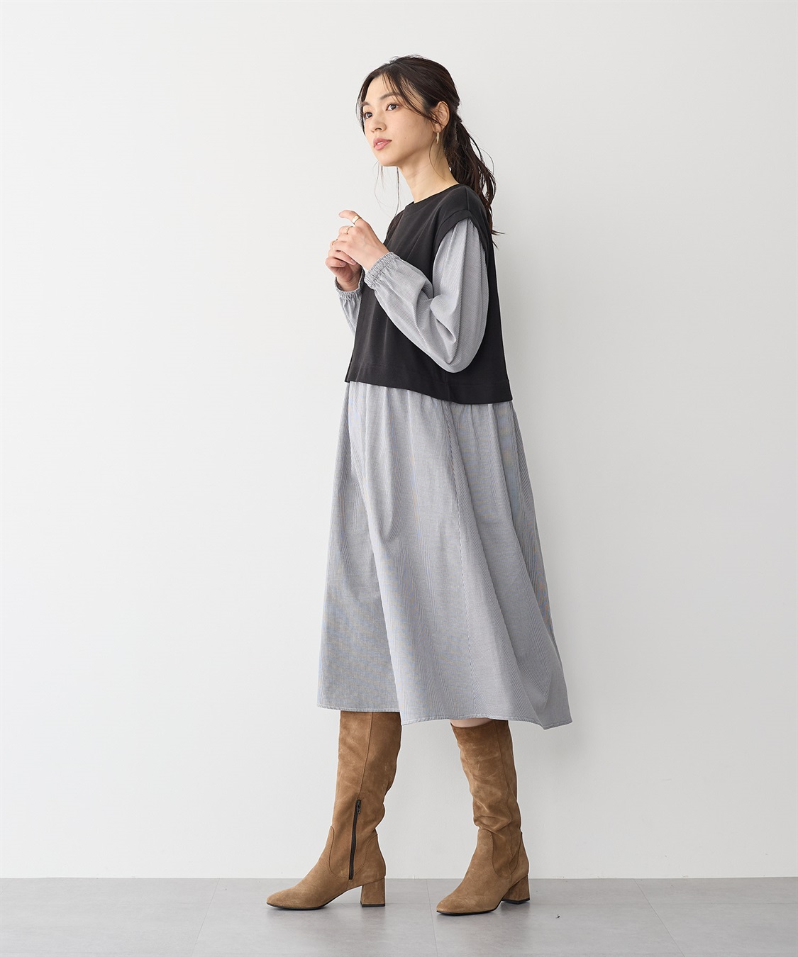 anyfee 【anyfee/プラスサイズ】ベストレイヤード風シャツワンピース_sub_19