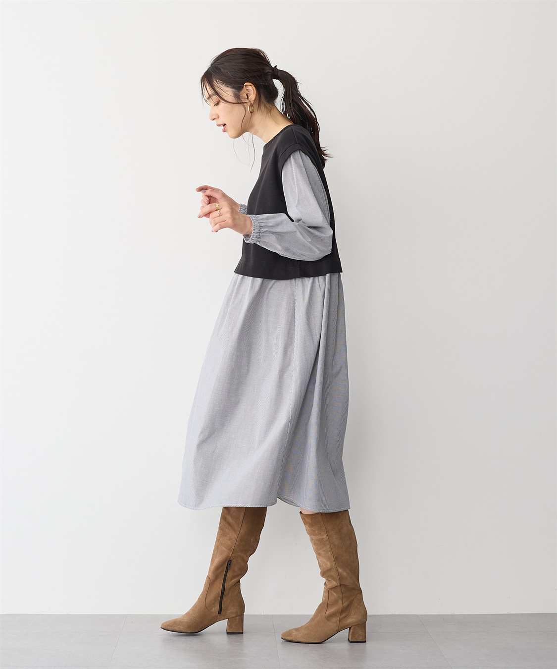 anyfee 【anyfee/プラスサイズ】ベストレイヤード風シャツワンピース_sub_20