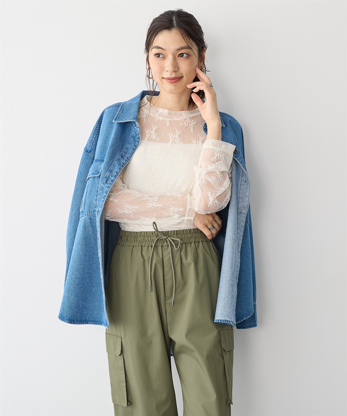 anyfee 【anyfee/プラスサイズ】チュールレースハイネックトップス_sub_3