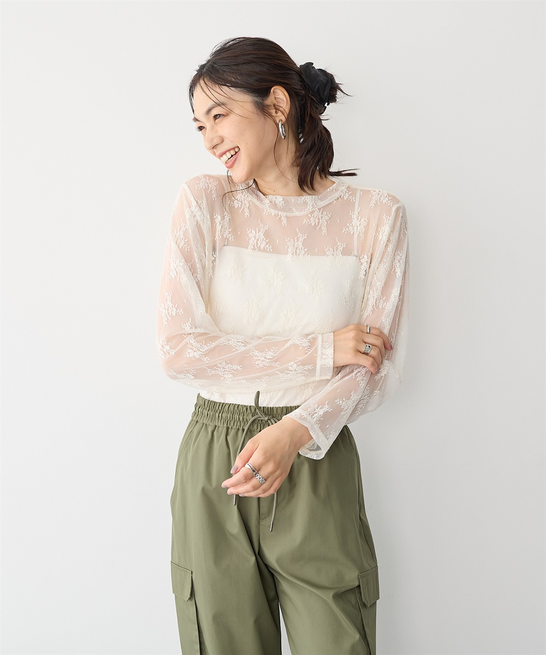 anyfee 【anyfee/プラスサイズ】チュールレースハイネックトップス_sub_4