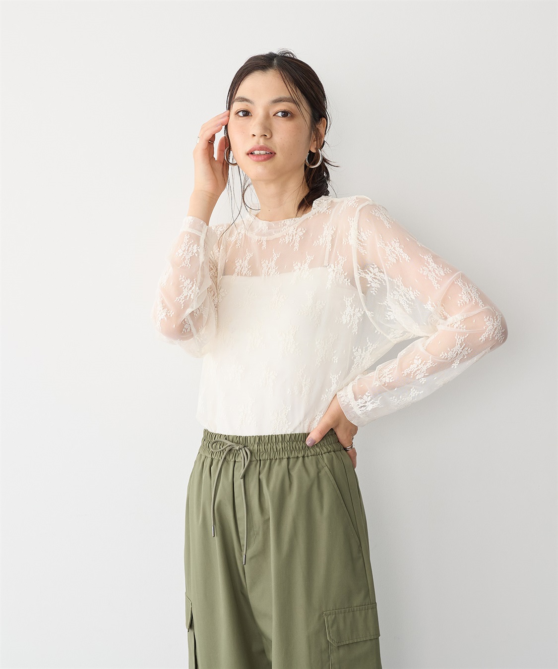 anyfee 【anyfee/プラスサイズ】チュールレースハイネックトップス_sub_5