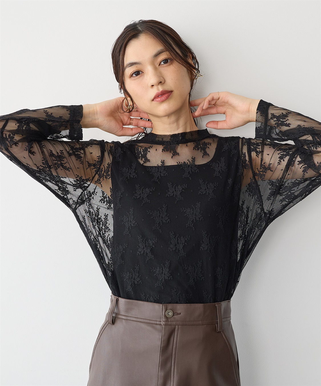 anyfee 【anyfee/プラスサイズ】チュールレースハイネックトップス_sub_16