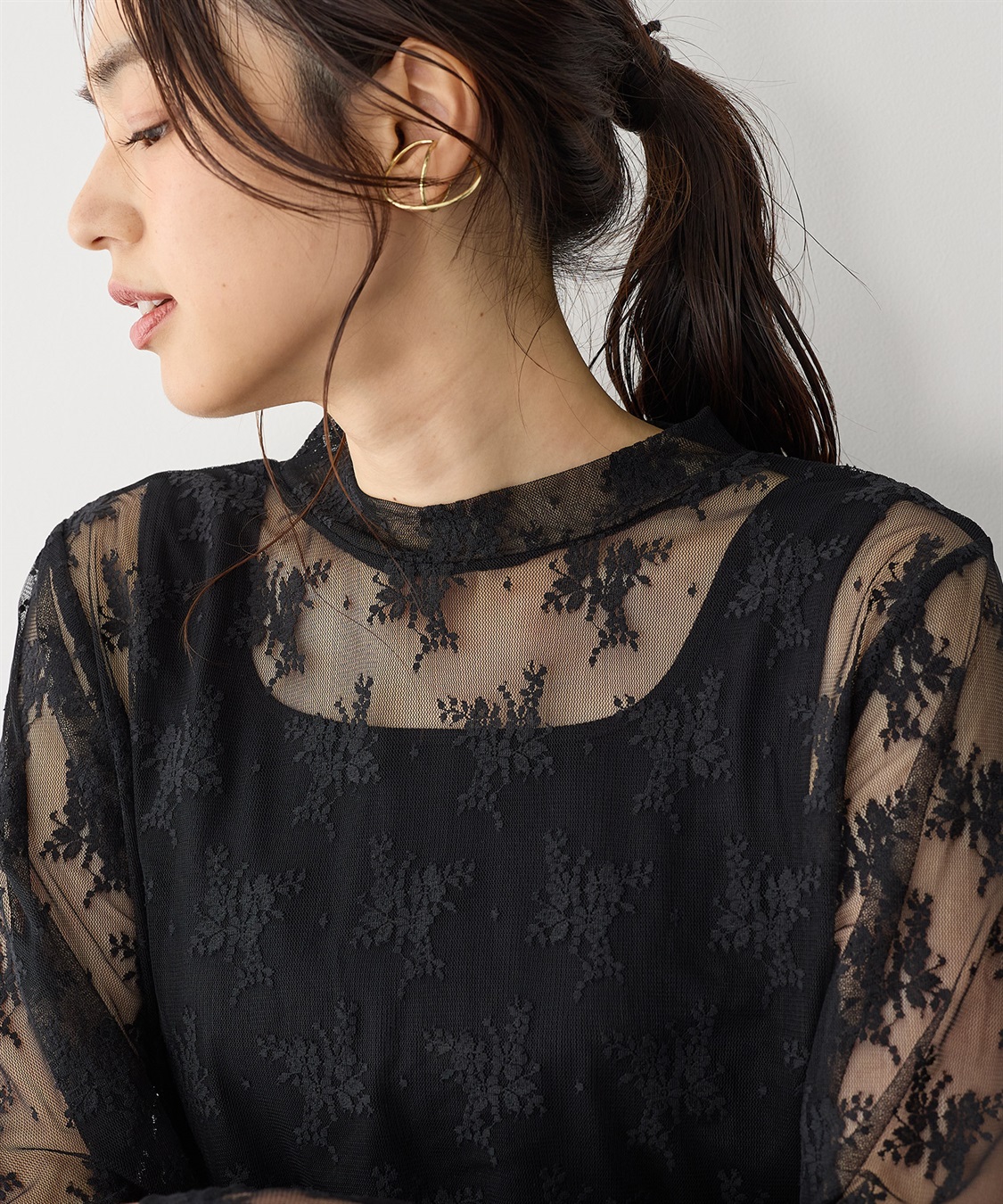 anyfee 【anyfee/プラスサイズ】チュールレースハイネックトップス_sub_19