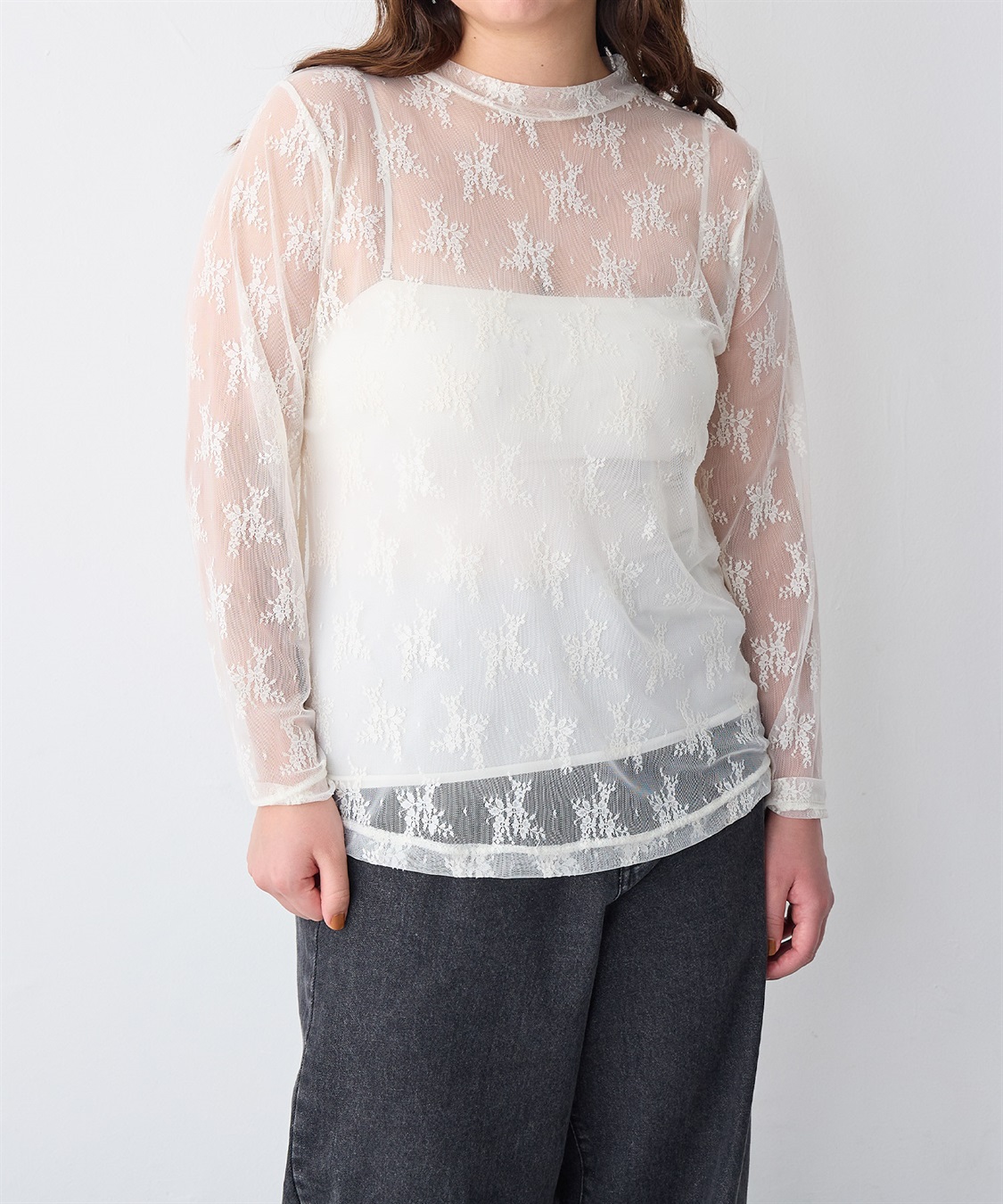 anyfee 【anyfee/プラスサイズ】チュールレースハイネックトップス_sub_23