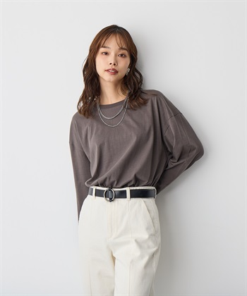 Life Style by cross marche 【anyfee/プラスサイズ】ラウンドヘムロングスリーブワイドTEE_subthumb_1