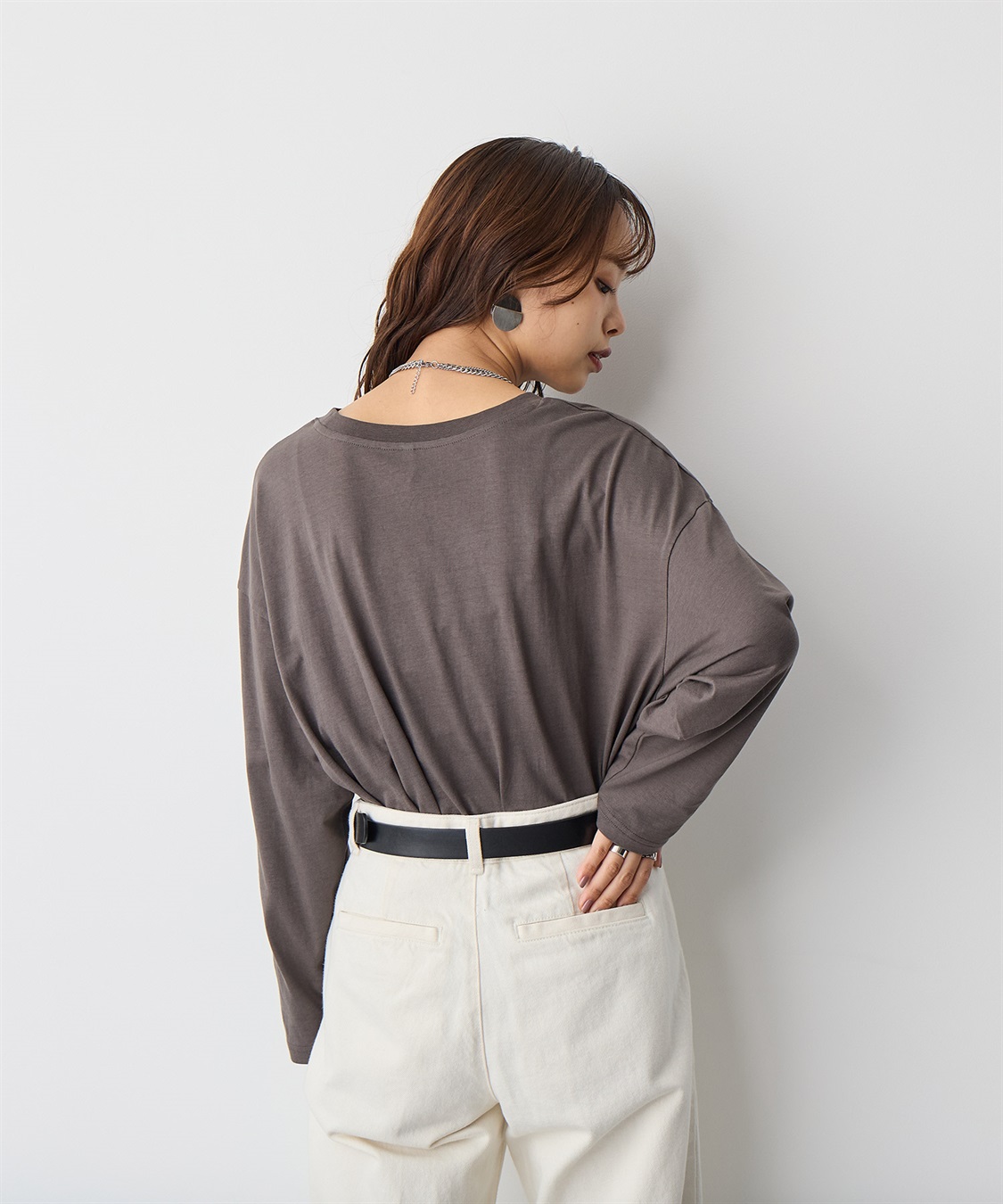 Life Style by cross marche 【anyfee/大きいサイズ】ラウンドヘムロングスリーブワイドTEE_sub_2