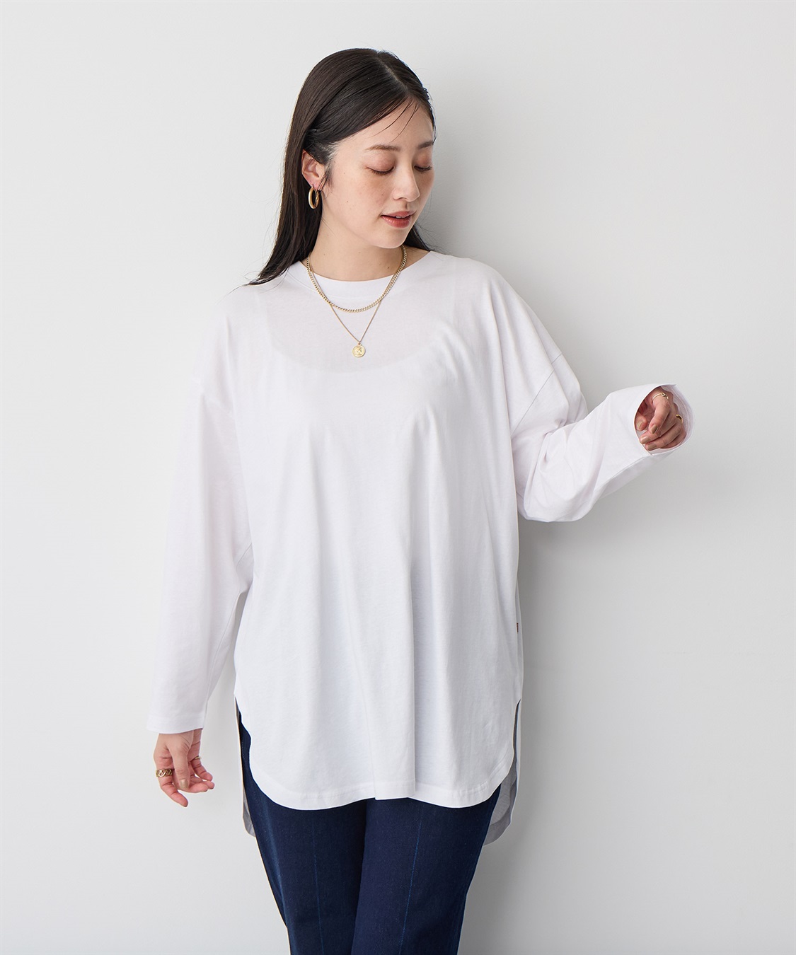 Life Style by cross marche 【anyfee/大きいサイズ】ラウンドヘムロングスリーブワイドTEE_sub_5