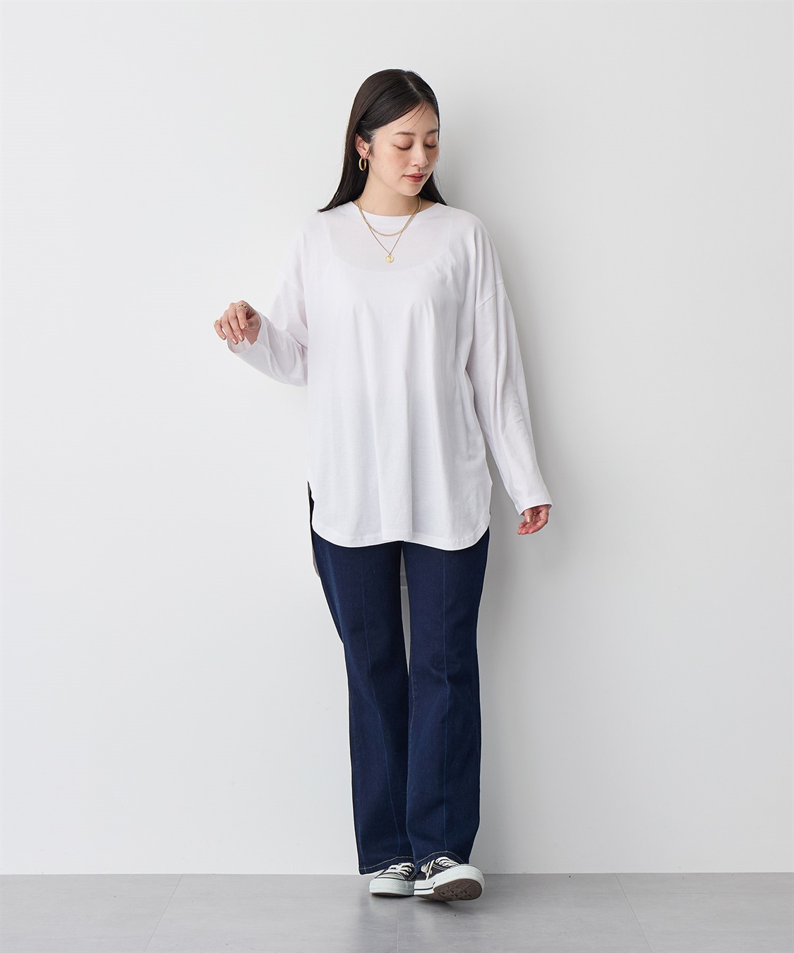 Life Style by cross marche 【anyfee/大きいサイズ】ラウンドヘムロングスリーブワイドTEE_sub_9