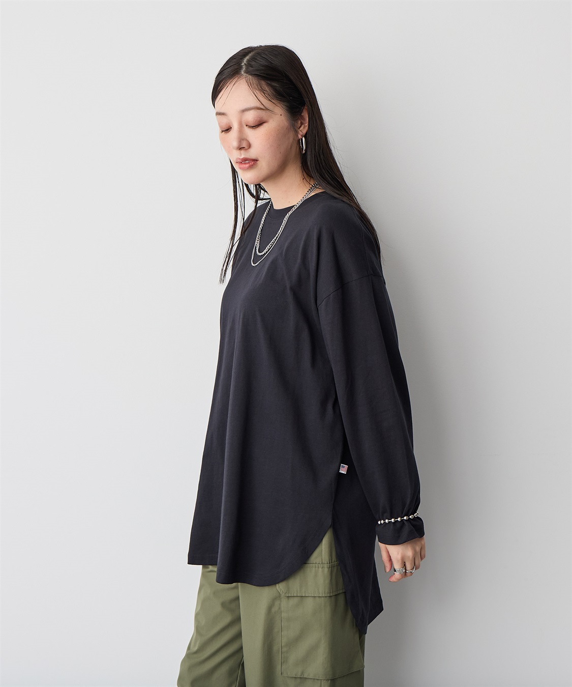 Life Style by cross marche 【anyfee/大きいサイズ】ラウンドヘムロングスリーブワイドTEE_sub_17