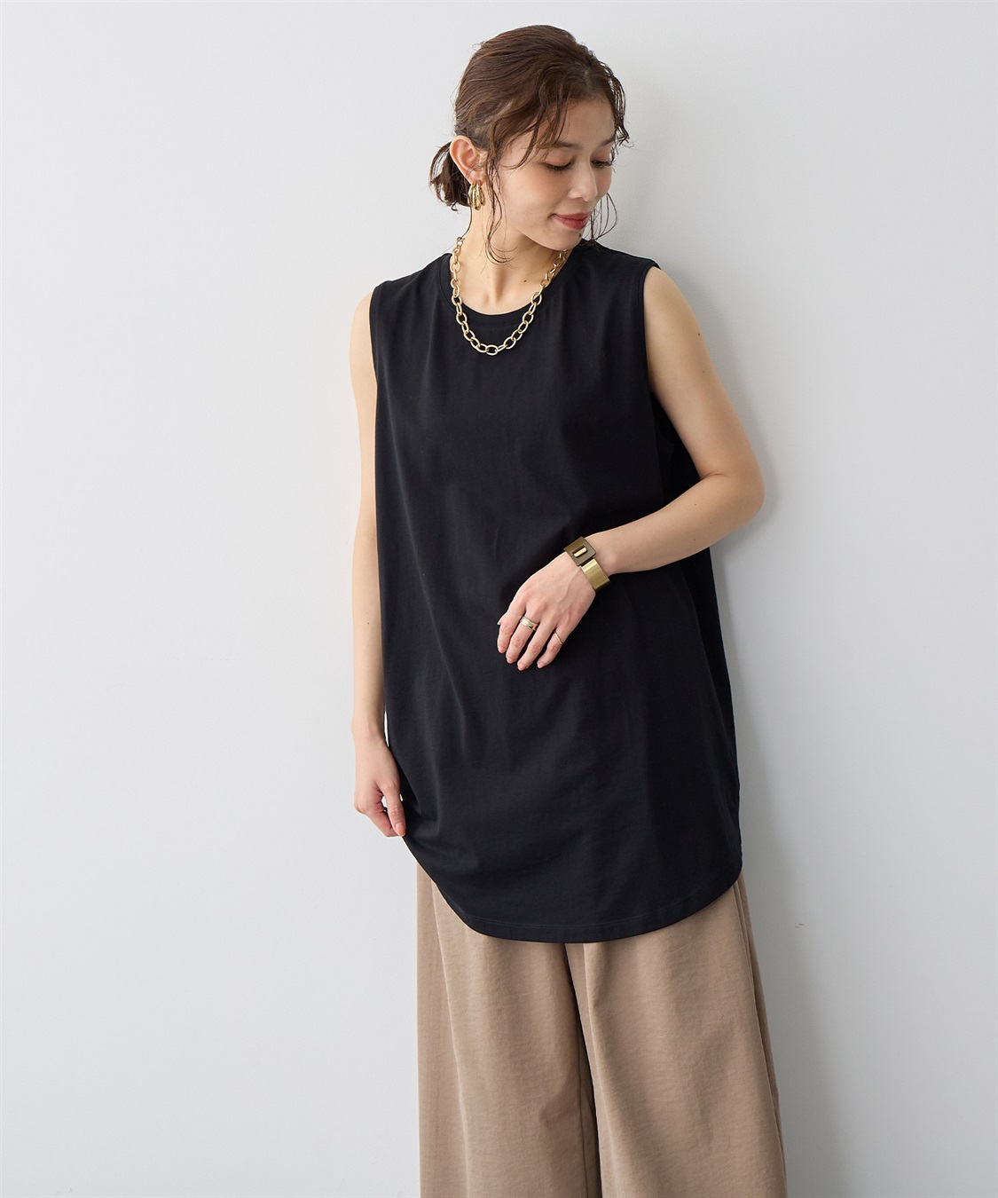 anyfee 【anyfee/プラスサイズ】USAコットンベーシックノースリーブカットソー_sub_4