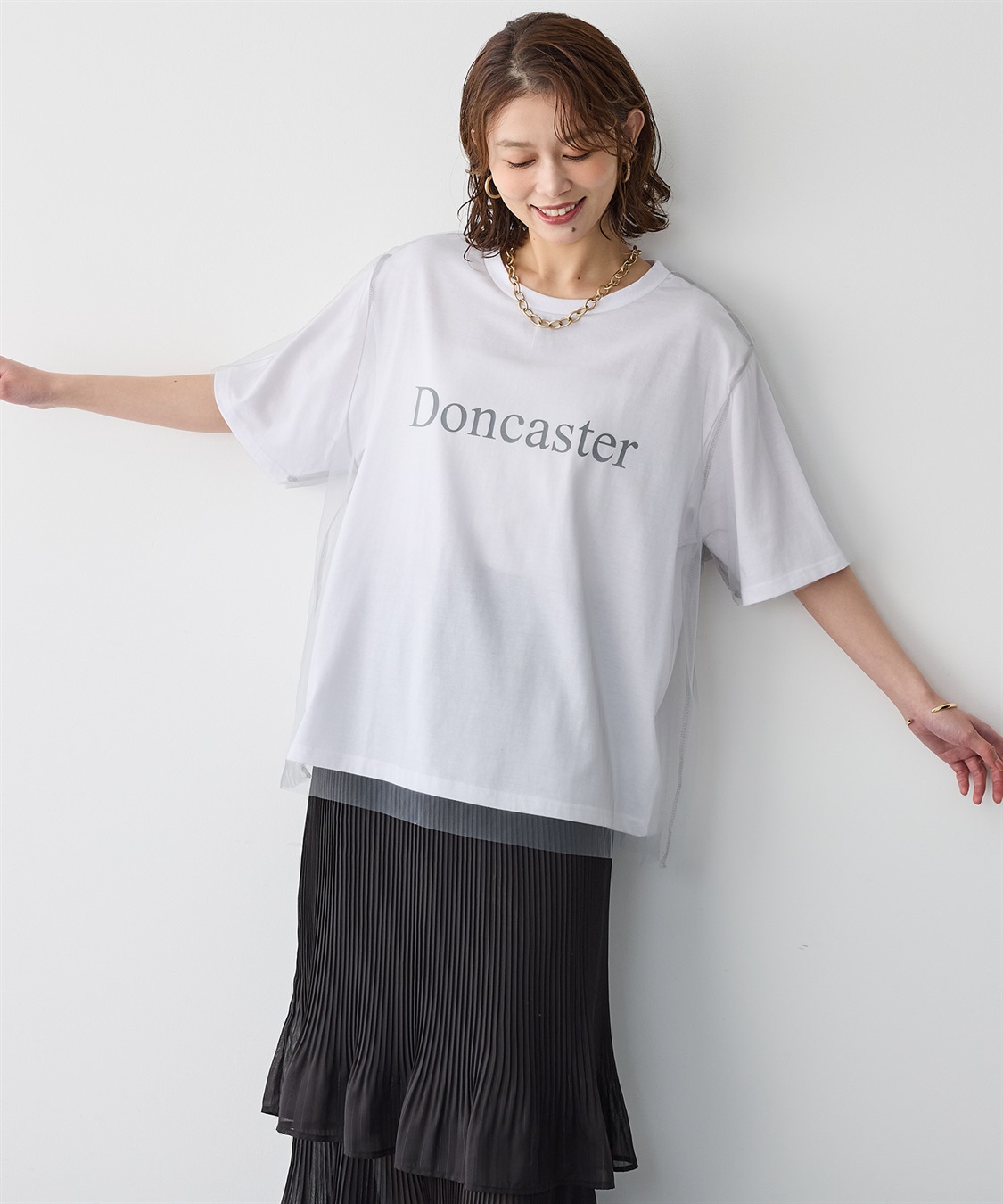 anyfee/プラスサイズ】チュールレイヤードTシャツ Life Style by