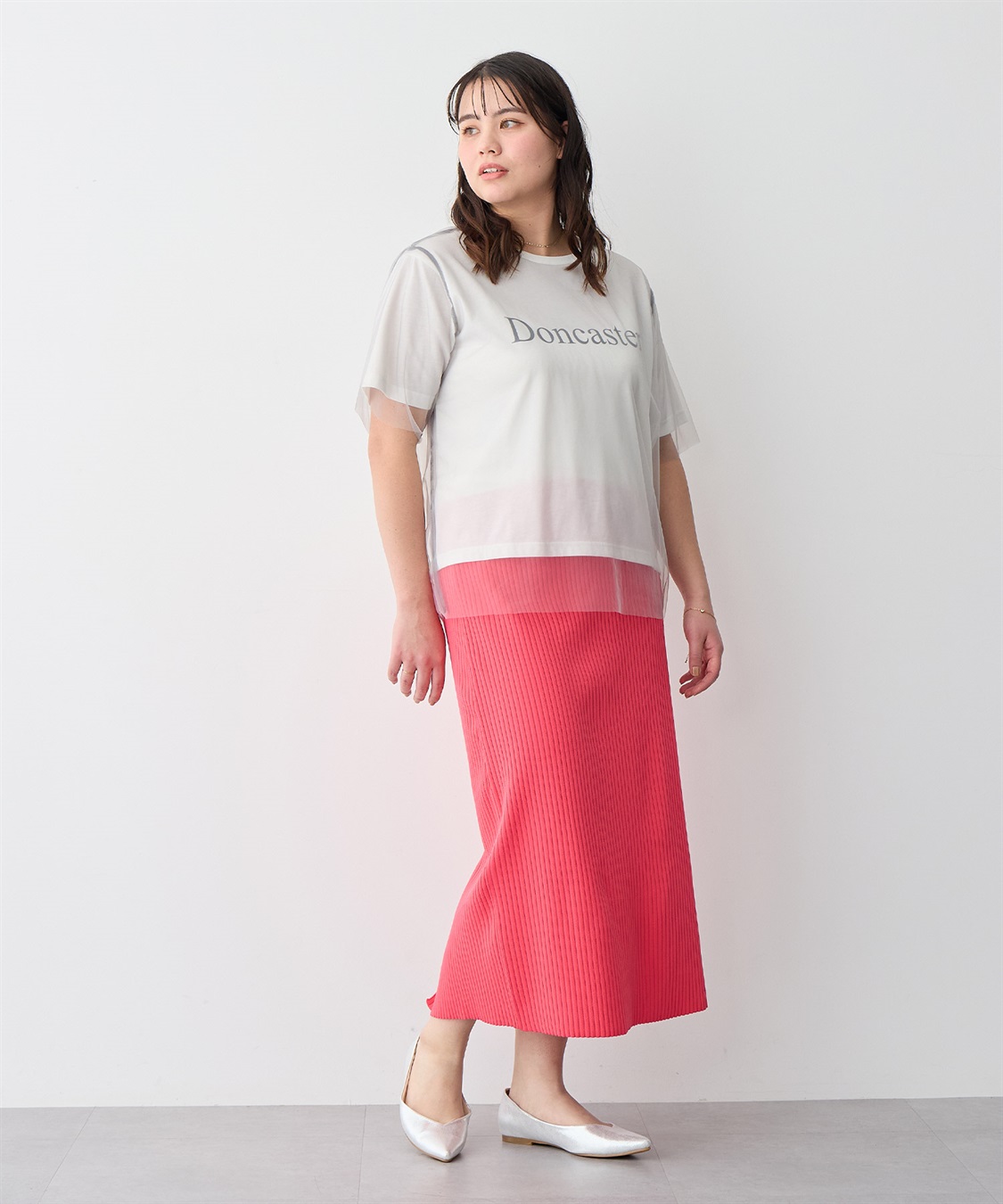 anyfee 【anyfee/プラスサイズ】チュールレイヤードTシャツ_sub_9