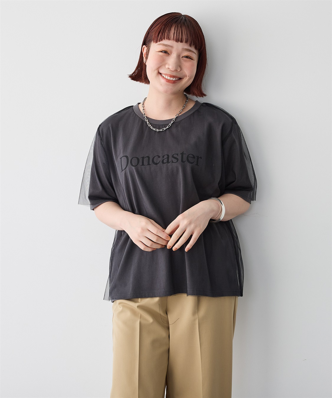 anyfee 【anyfee/プラスサイズ】チュールレイヤードTシャツ_sub_14