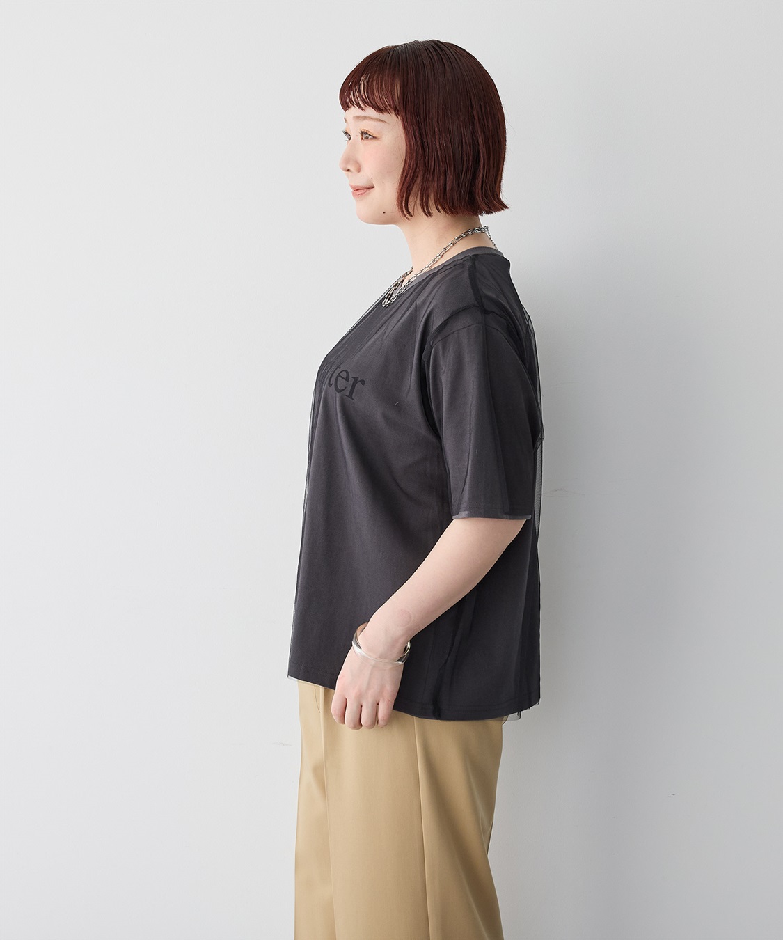 anyfee 【anyfee/プラスサイズ】チュールレイヤードTシャツ_sub_20