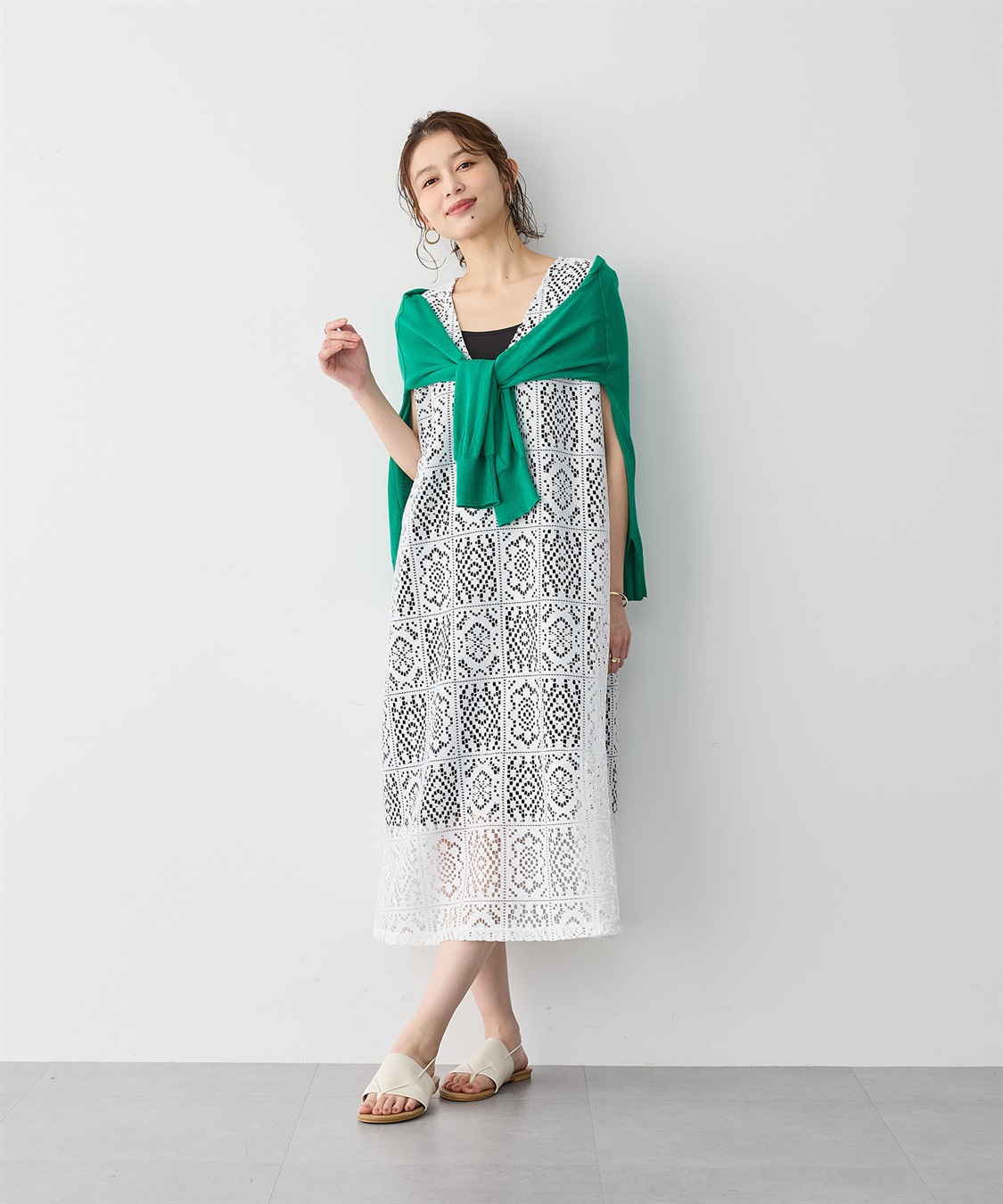 anyfee 【anyfee/エニフィー】レース編みノースリーブロングワンピース_sub_6