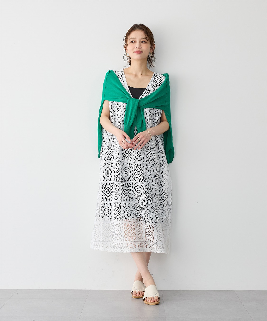 anyfee 【anyfee/エニフィー】レース編みノースリーブロングワンピース_sub_8