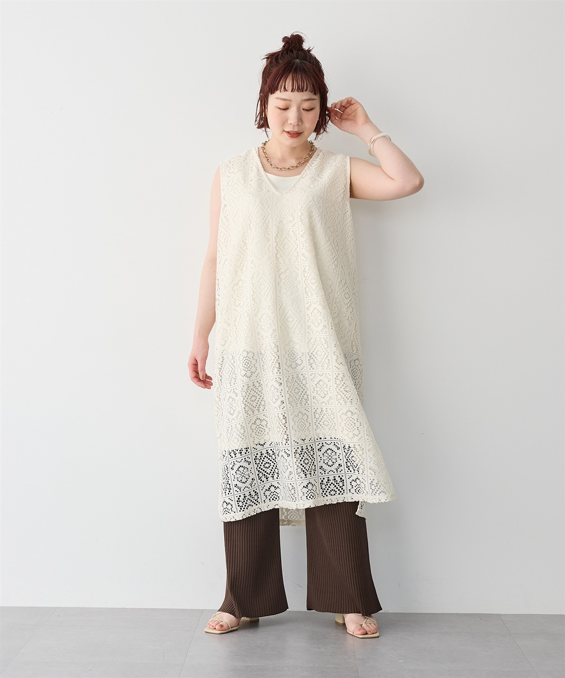 anyfee 【anyfee/エニフィー】レース編みノースリーブロングワンピース_sub_21