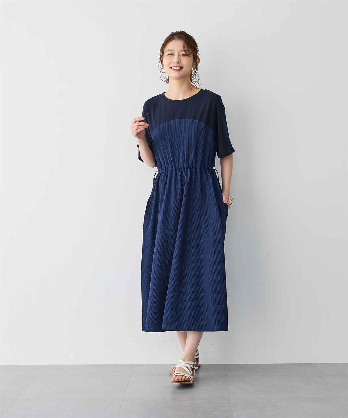 anyfee 【anyfee/プラスサイズ】ビスチェ風切り替えドロストコードワンピース_sub_1