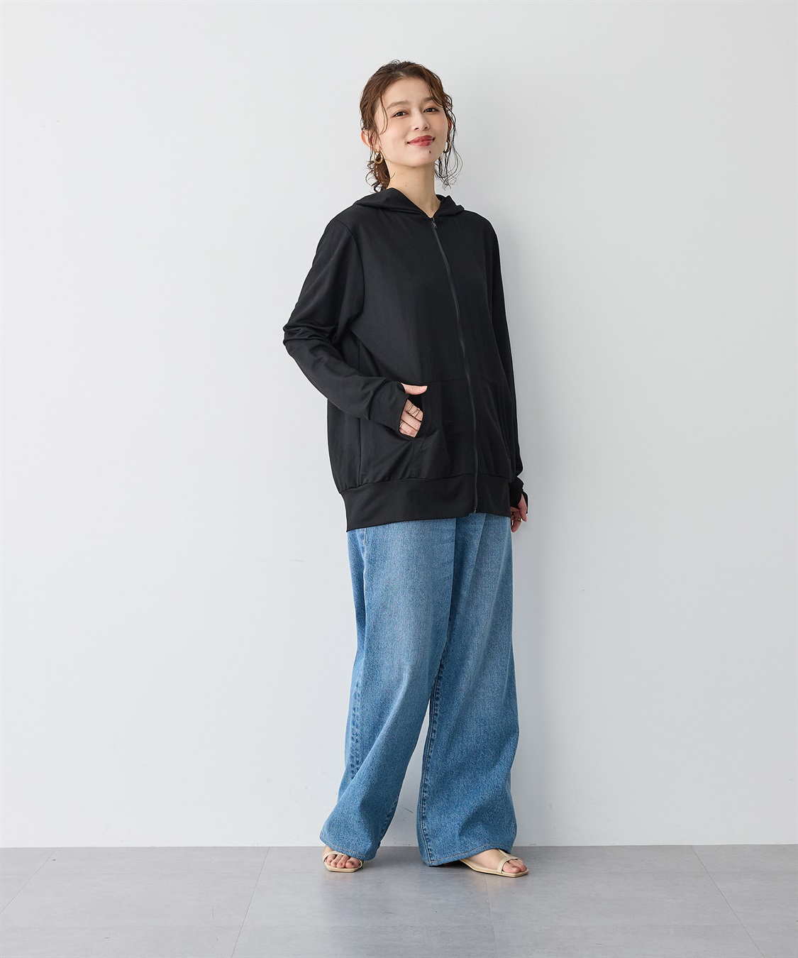 anyfee/プラスサイズ】接触冷感・日陰を着るUVカットサムホール