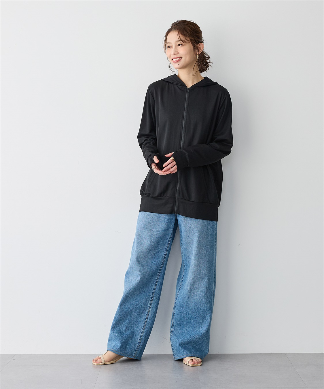 anyfee 【anyfee/プラスサイズ】接触冷感・日陰を着るUVカットサムホールフード付きパーカー_sub_4
