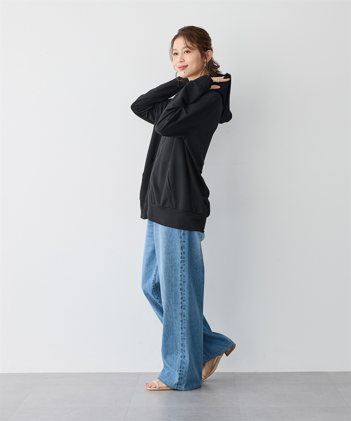 anyfee 【anyfee/プラスサイズ】接触冷感・日陰を着るUVカットサムホールフード付きパーカー_sub_5