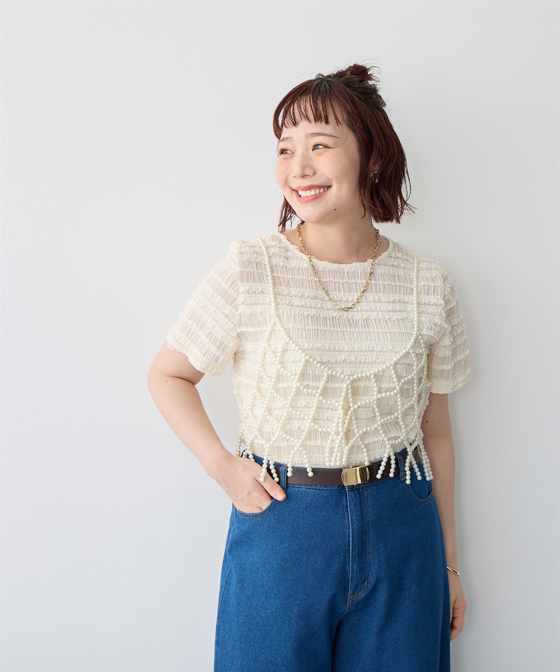 anyfee 【anyfee/プラスサイズ】シアーシャーリングトップス_sub_3