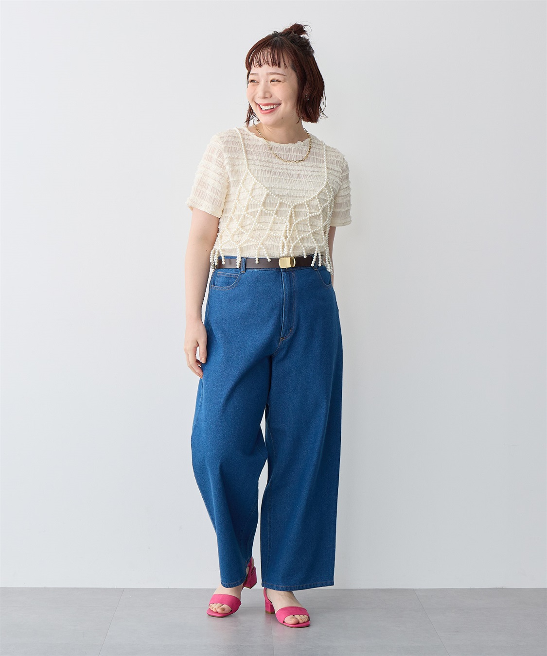 anyfee 【anyfee/プラスサイズ】シアーシャーリングトップス_sub_5