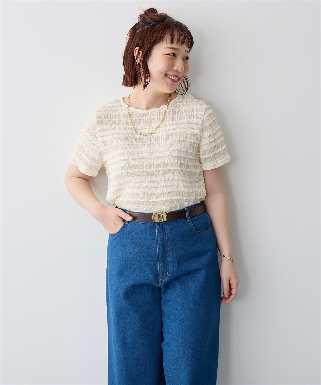 anyfee 【anyfee/プラスサイズ】シアーシャーリングトップス_sub_6