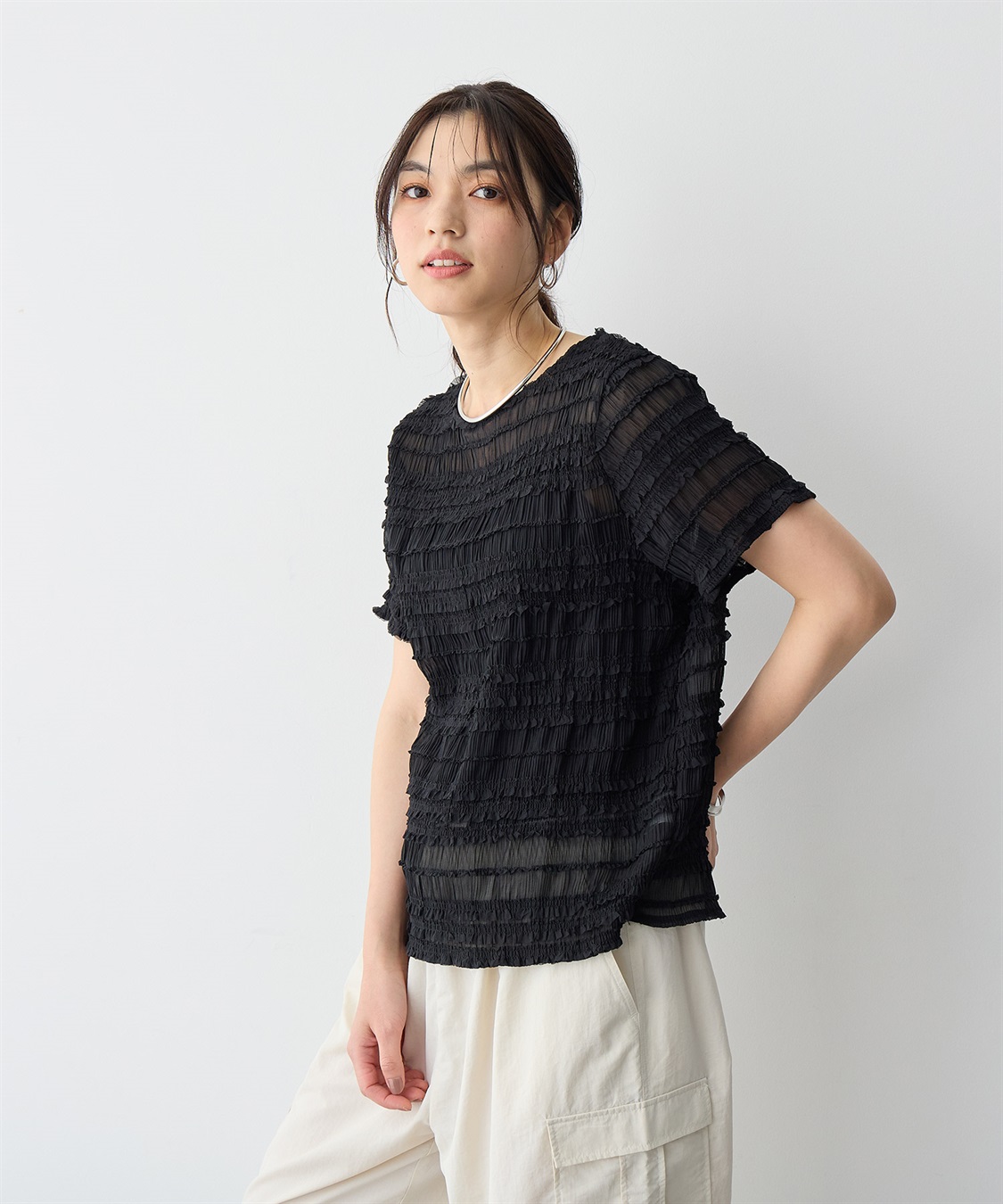 anyfee 【anyfee/プラスサイズ】シアーシャーリングトップス_sub_9