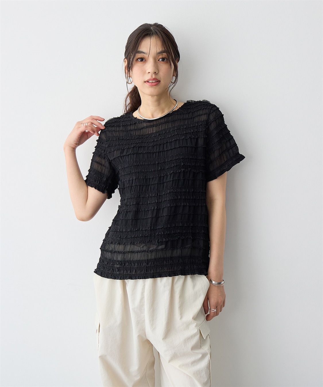 anyfee 【anyfee/プラスサイズ】シアーシャーリングトップス_sub_10