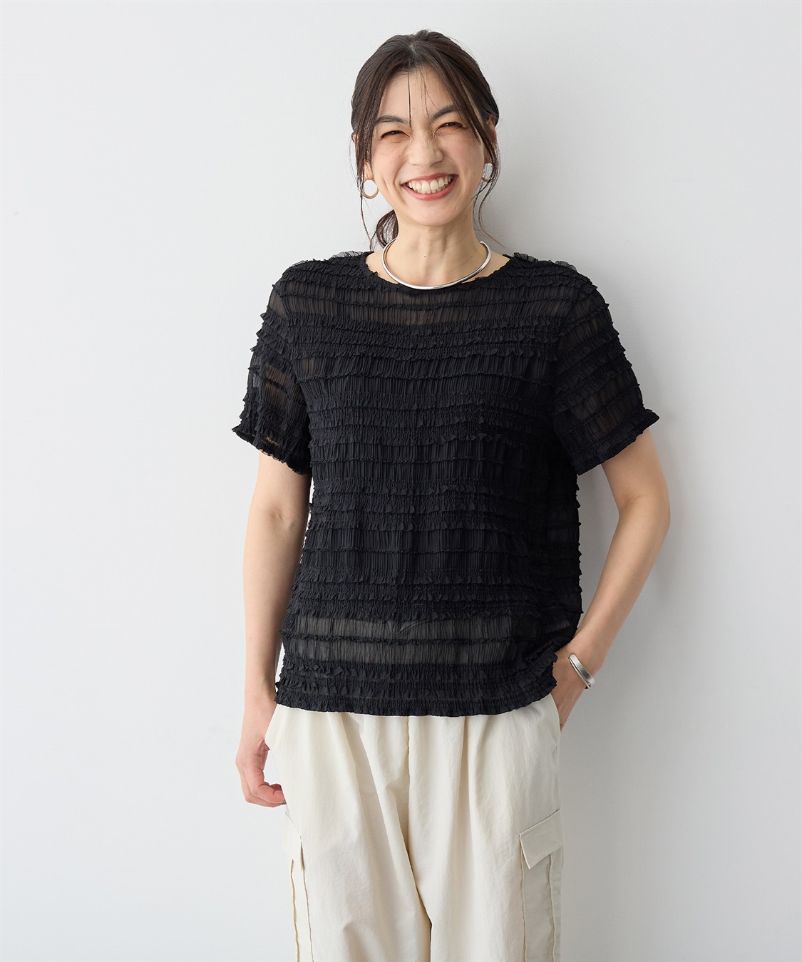 anyfee 【anyfee/プラスサイズ】シアーシャーリングトップス_sub_11