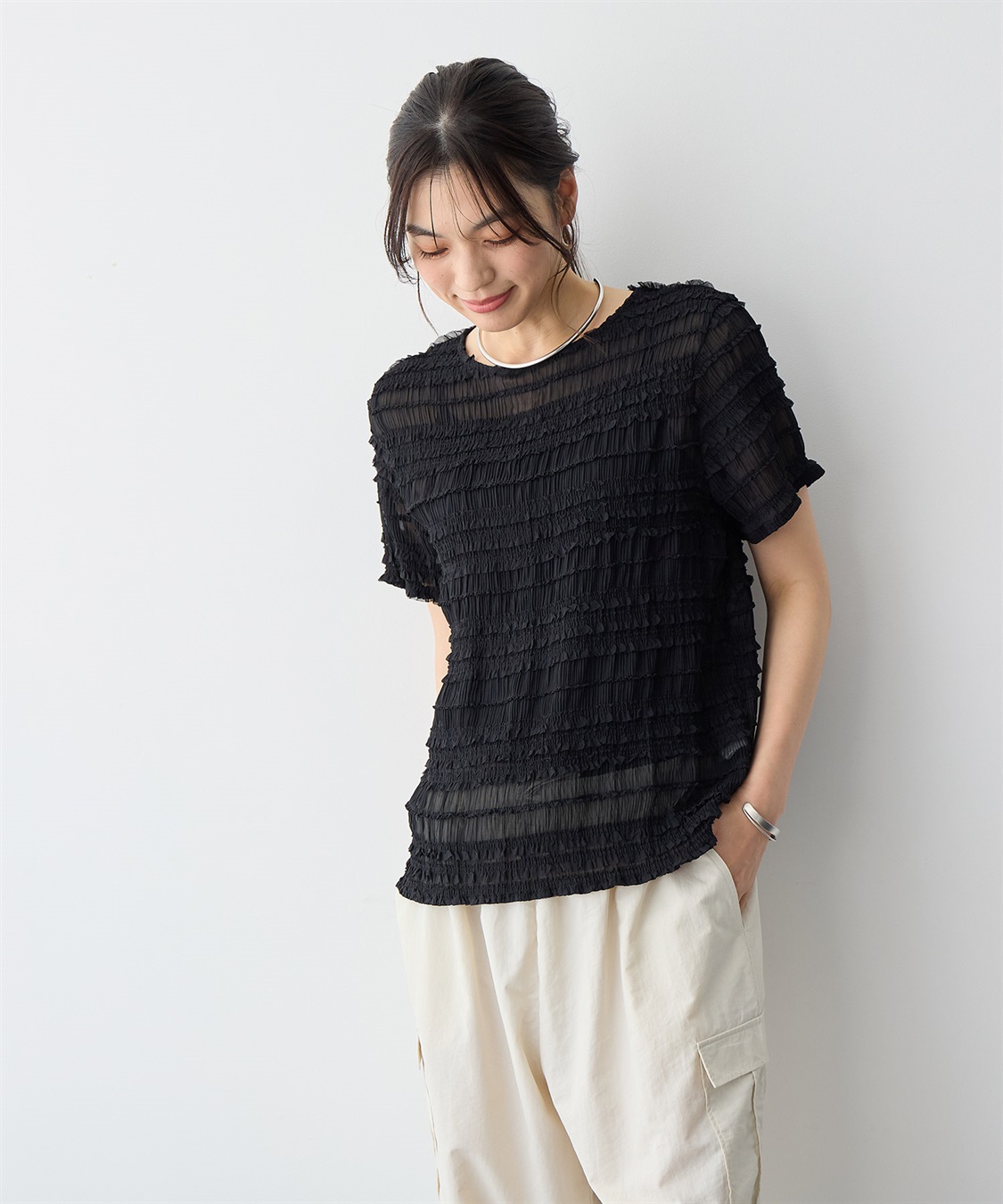 anyfee 【anyfee/プラスサイズ】シアーシャーリングトップス_sub_12