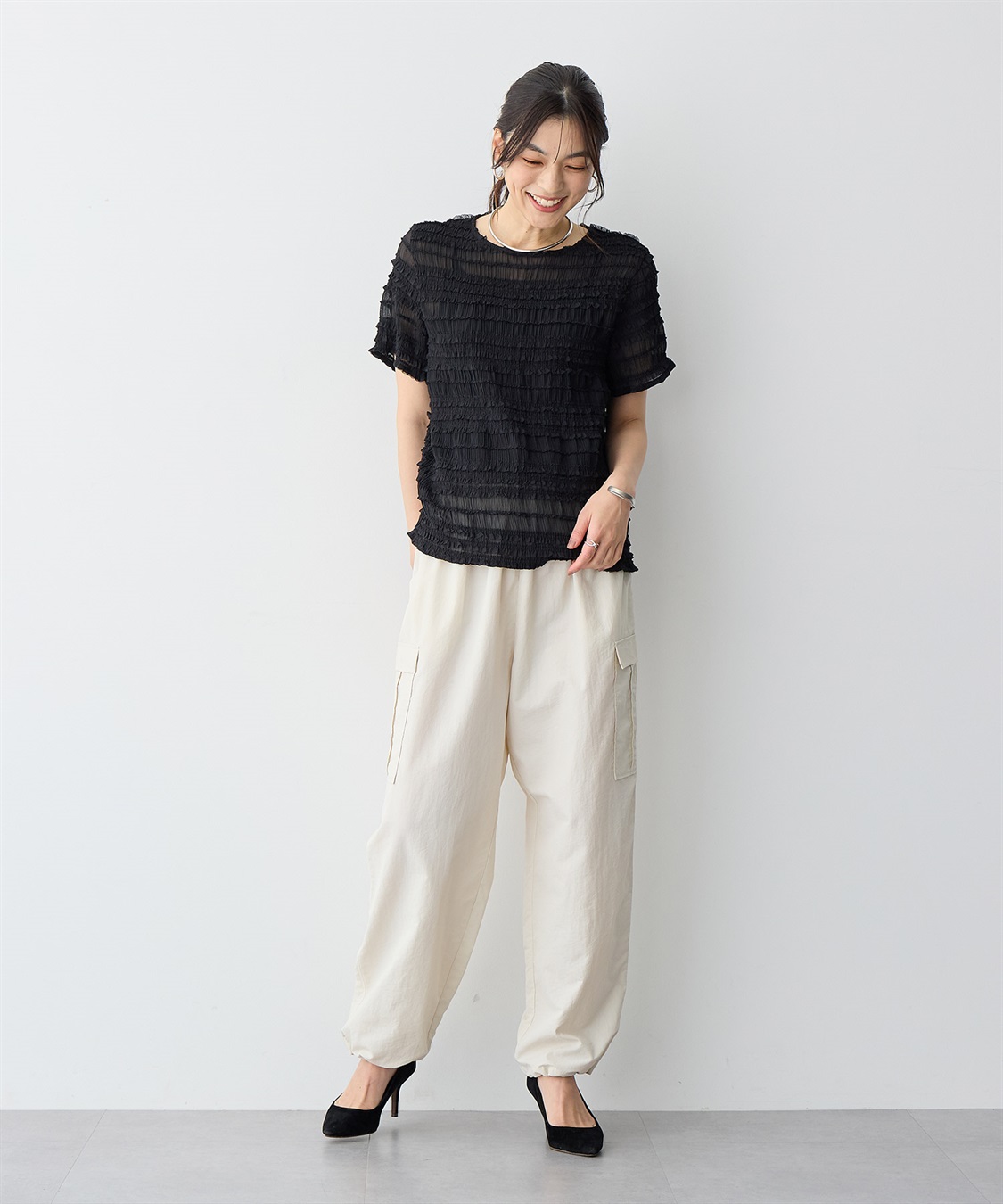 anyfee 【anyfee/プラスサイズ】シアーシャーリングトップス_sub_14