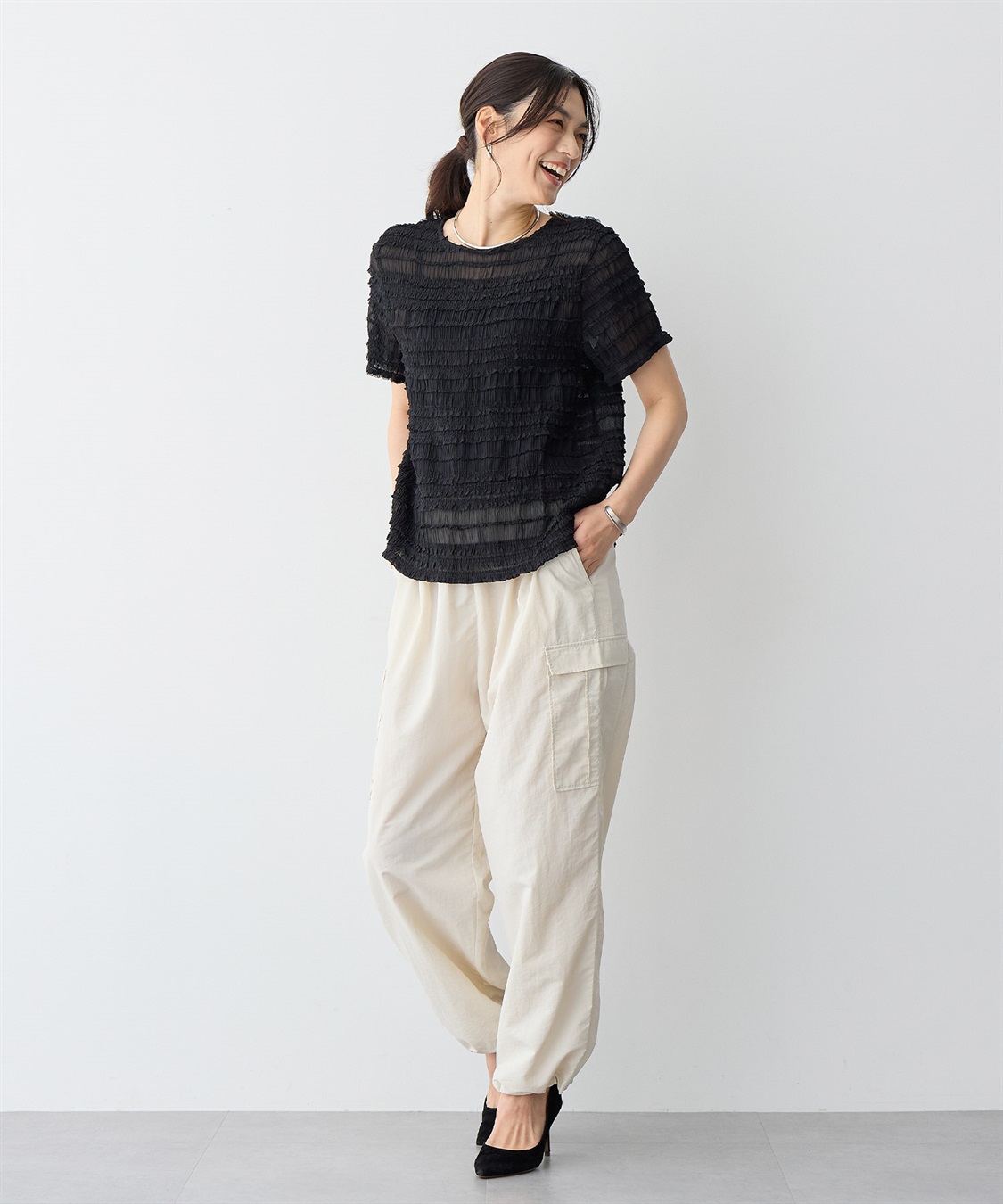 anyfee 【anyfee/プラスサイズ】シアーシャーリングトップス_sub_15