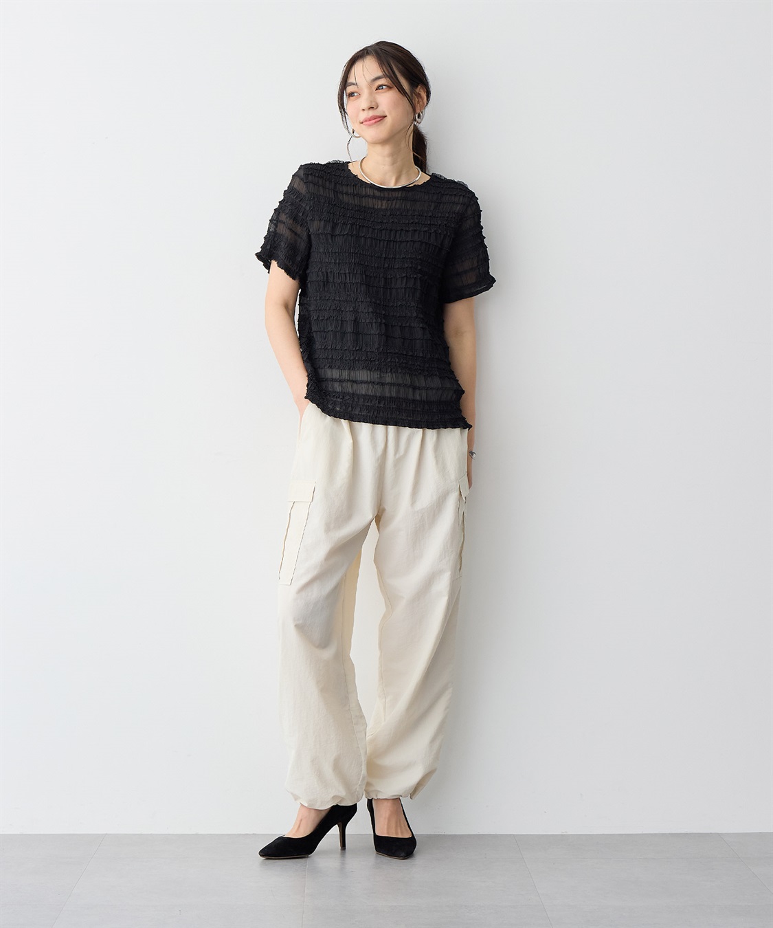 anyfee 【anyfee/プラスサイズ】シアーシャーリングトップス_sub_16