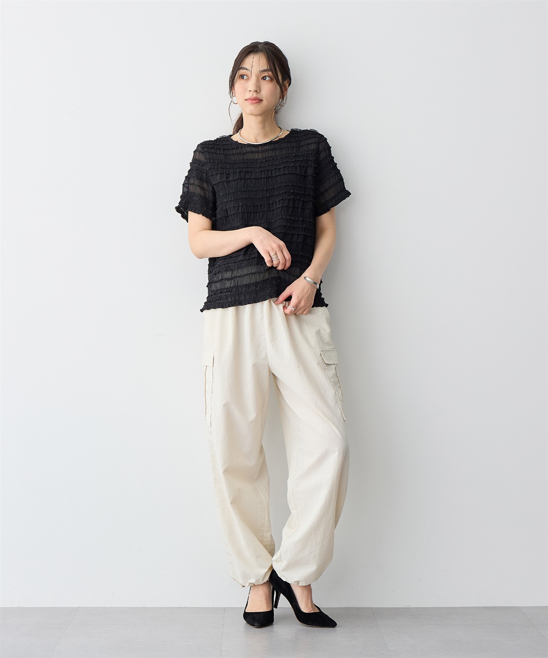 anyfee 【anyfee/プラスサイズ】シアーシャーリングトップス_sub_17