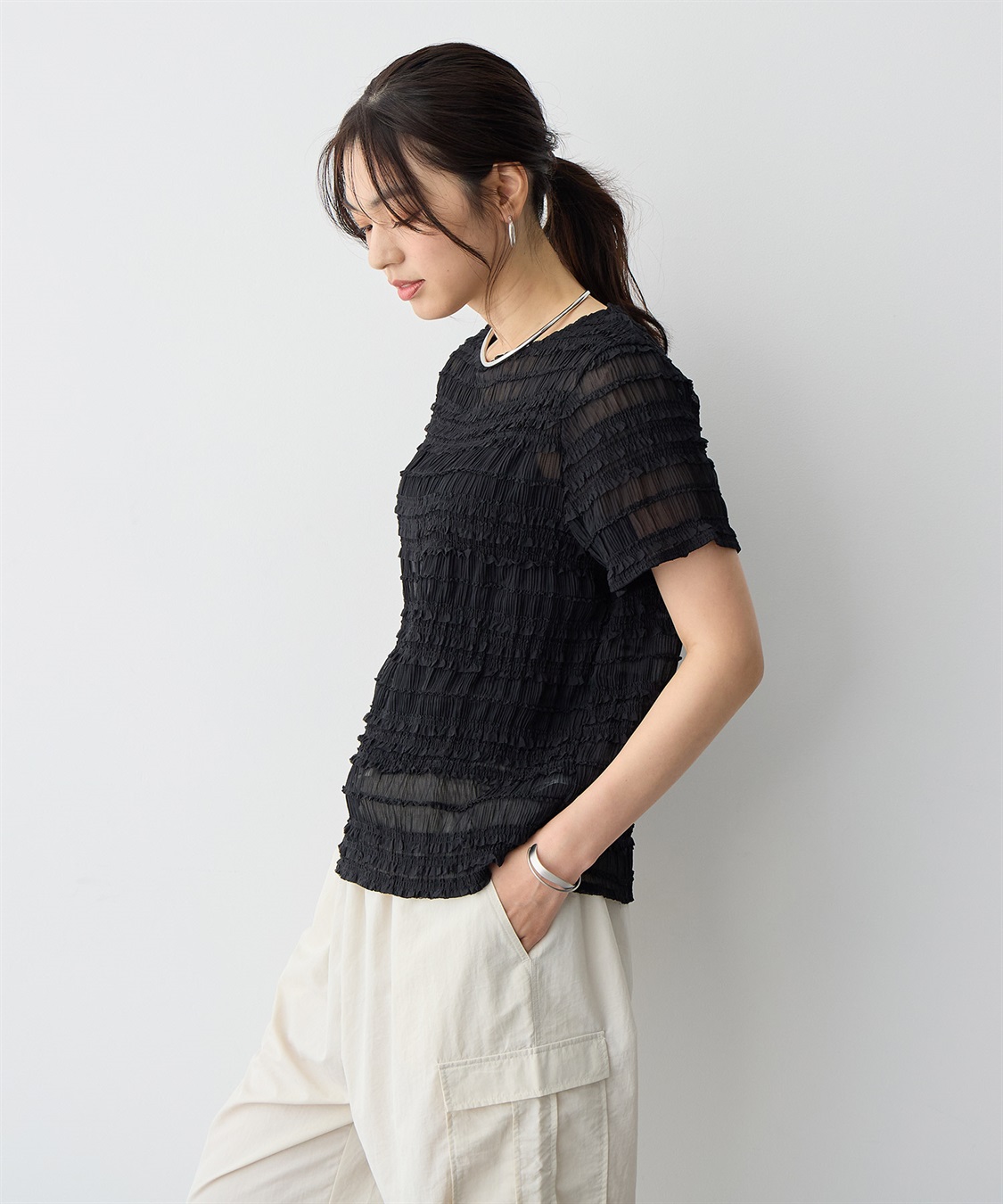 anyfee 【anyfee/プラスサイズ】シアーシャーリングトップス_sub_18