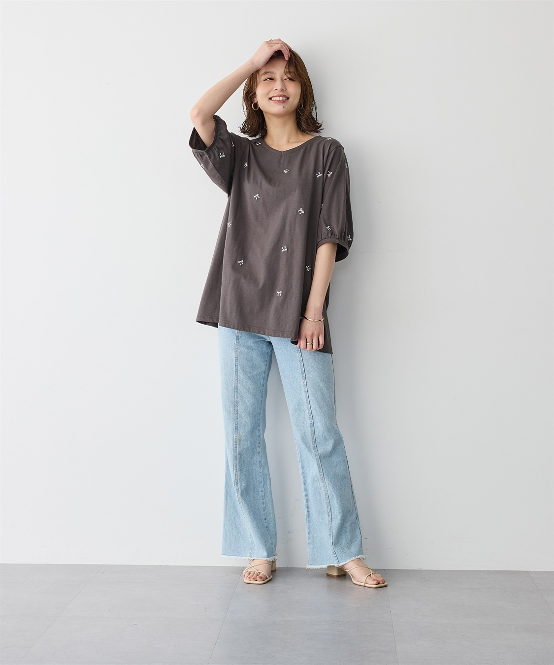 Life Style by cross marche 【anyfee/プラスサイズ】リボン刺繍Tシャツ_sub_1