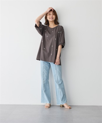 Life Style by cross marche 【anyfee/プラスサイズ】リボン刺繍Tシャツ_subthumb_1