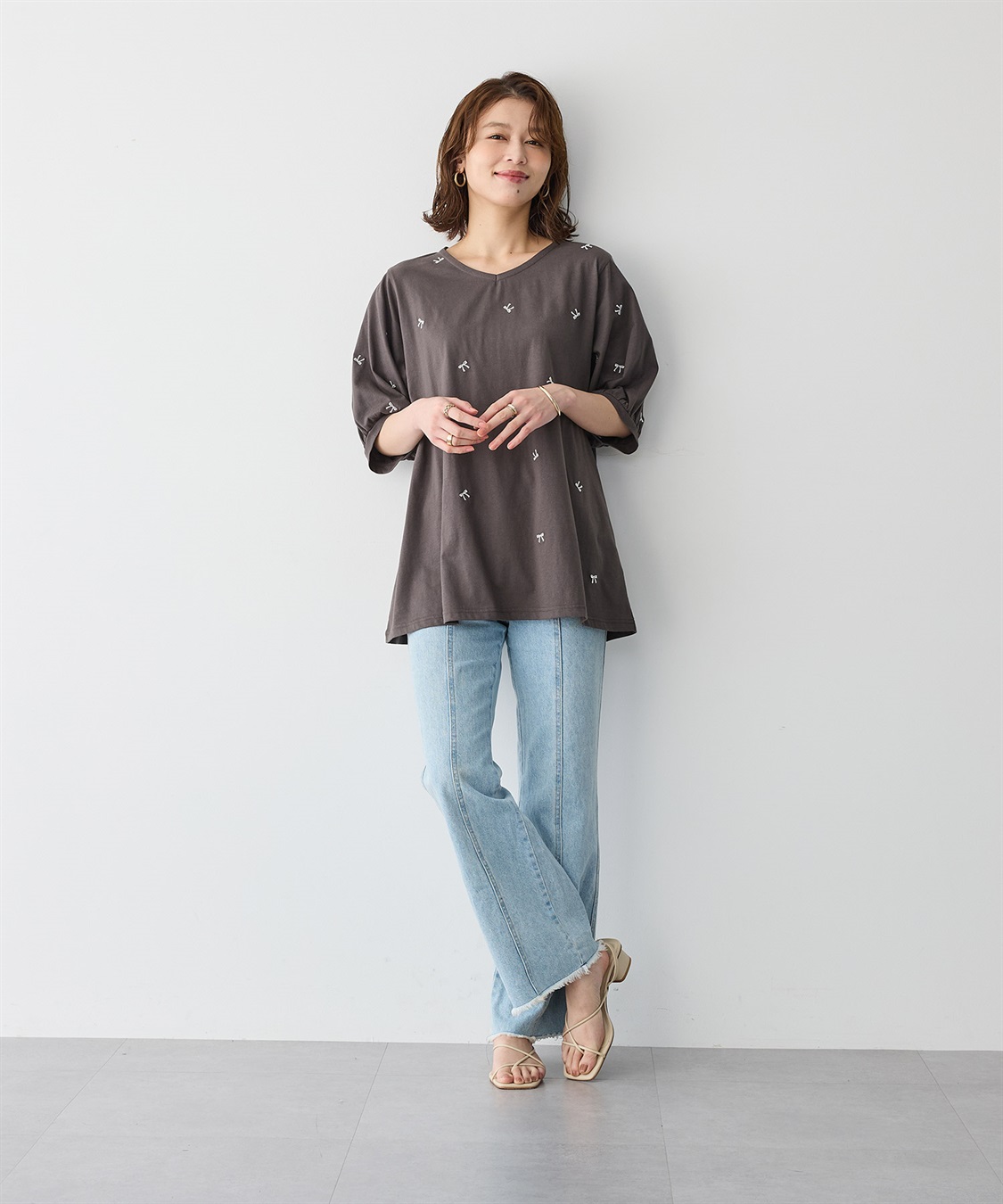 Life Style by cross marche 【anyfee/プラスサイズ】リボン刺繍Tシャツ_sub_2